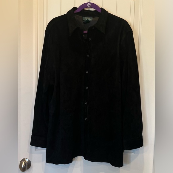 Vintage Ralph Lauren Black Leather Suede Jacket / Shirt 3X Plus Size Shacket - Picture 7 of 16